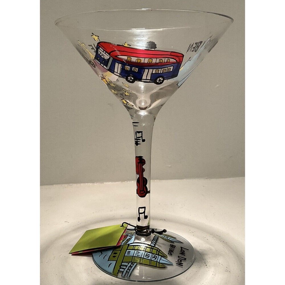 Lulu By 2 Saints Inc “Meet Me In London” Hand Painted Margarita Glass. NWT